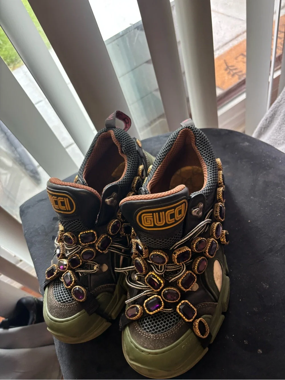 GUCCI men Green and Purple Embellished with crystal Sneaker